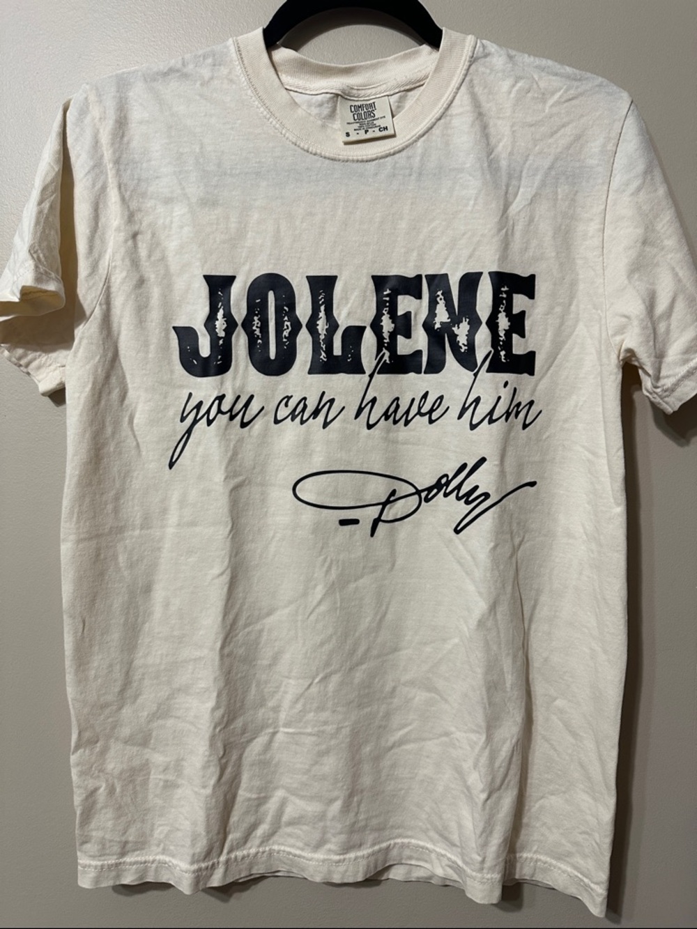 NWOT Comfort Colors Cream "Jolene" Graphic Tee with Black Print